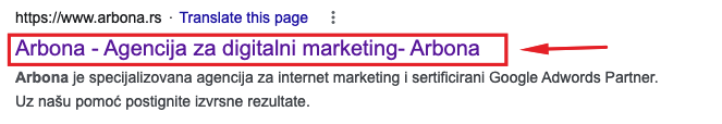 SEO meta naslov u rezultatima pretraživanja.